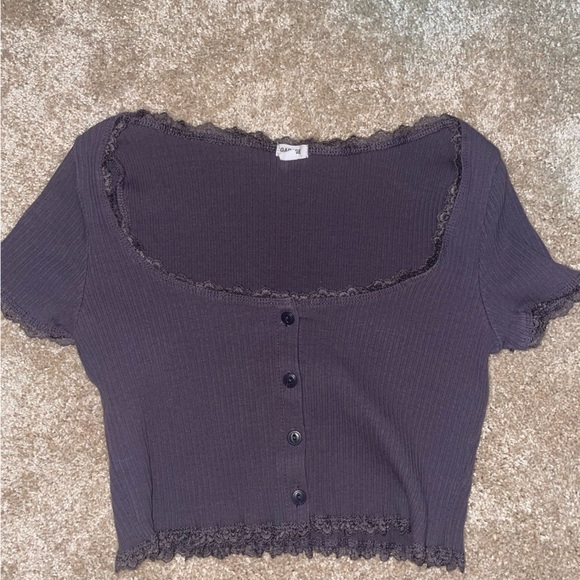 Garage | M | Purple Lace T-Shirt Womens Crop Top - Picture 3 of 8